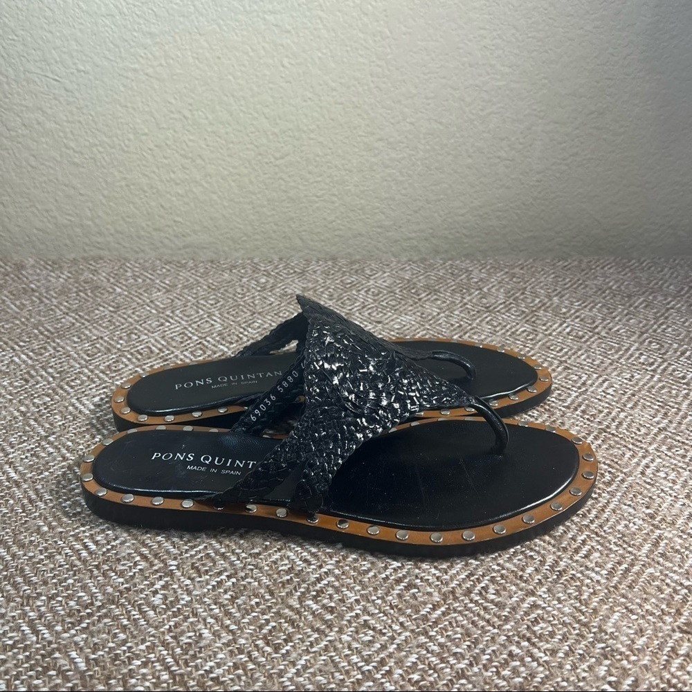 Pons  Quintana Womens Woven Black Leather Sandals Sz 40/ 9-9.5 Boho Luxury Beach